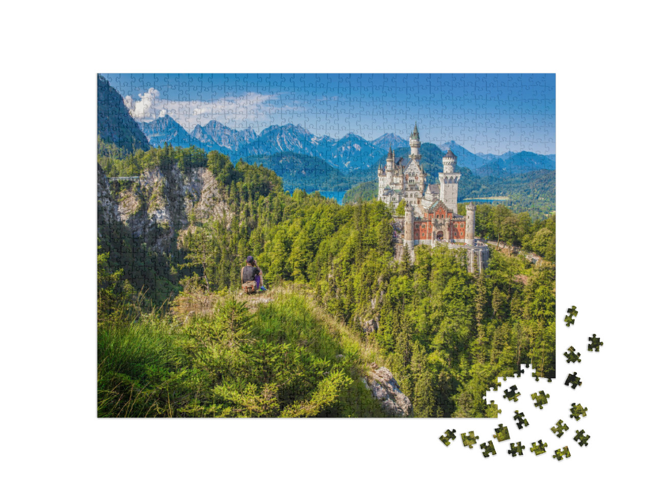 puzzle 1000 dílků „Turista na zámku Neuschwanstein, Füssen, Německo“