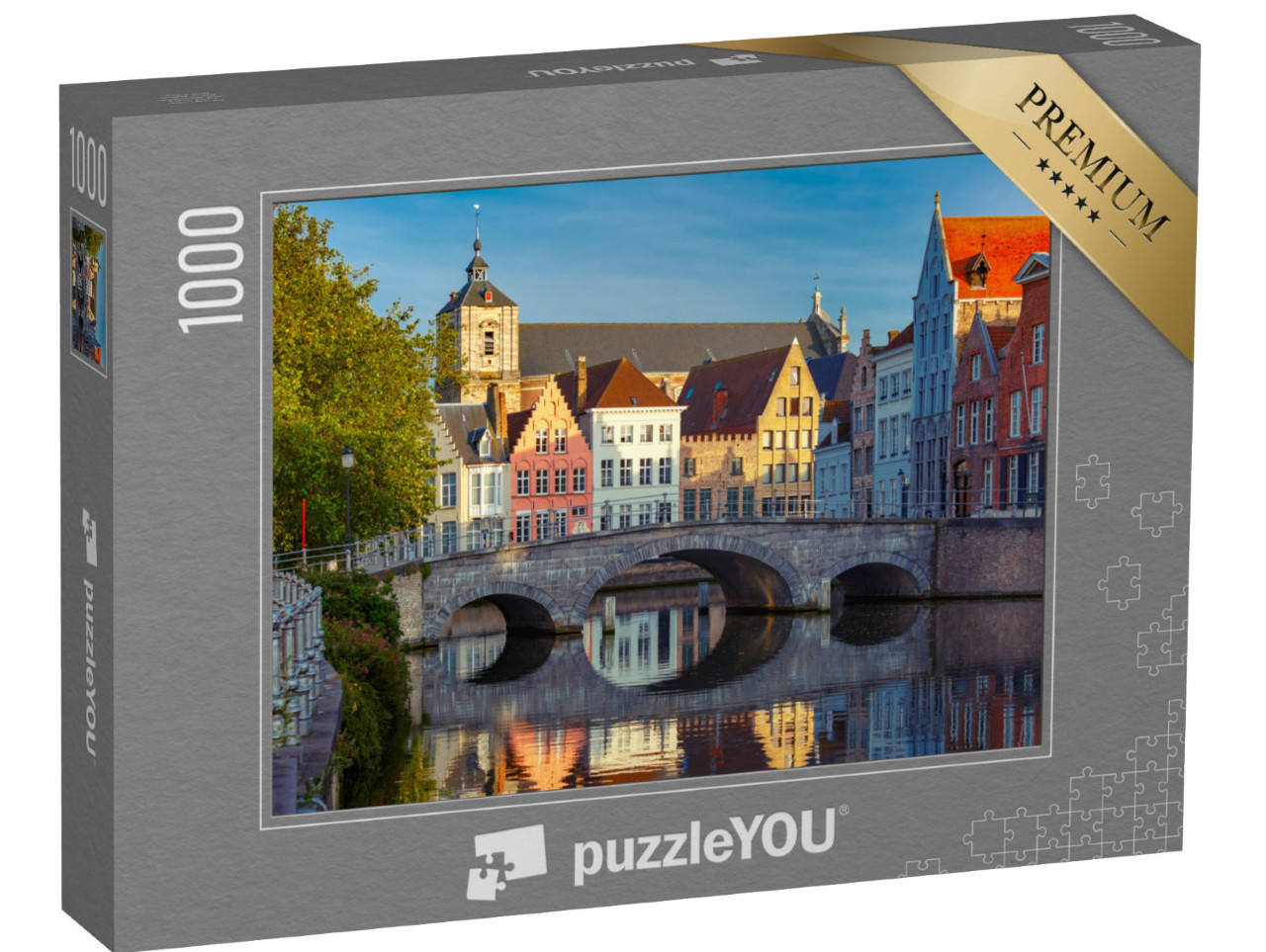 puzzle 1000 dílků „Kamenný most a středověké barevné domy v Bruselu, Belgie“