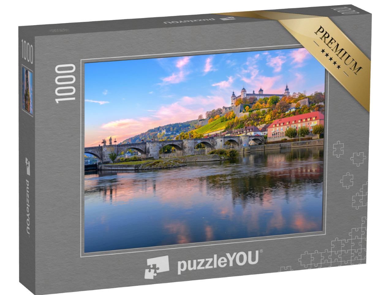 puzzle 1000 dílků „Pevnost Marienberg a Starý hlavní most ve Würzburgu, Německo“