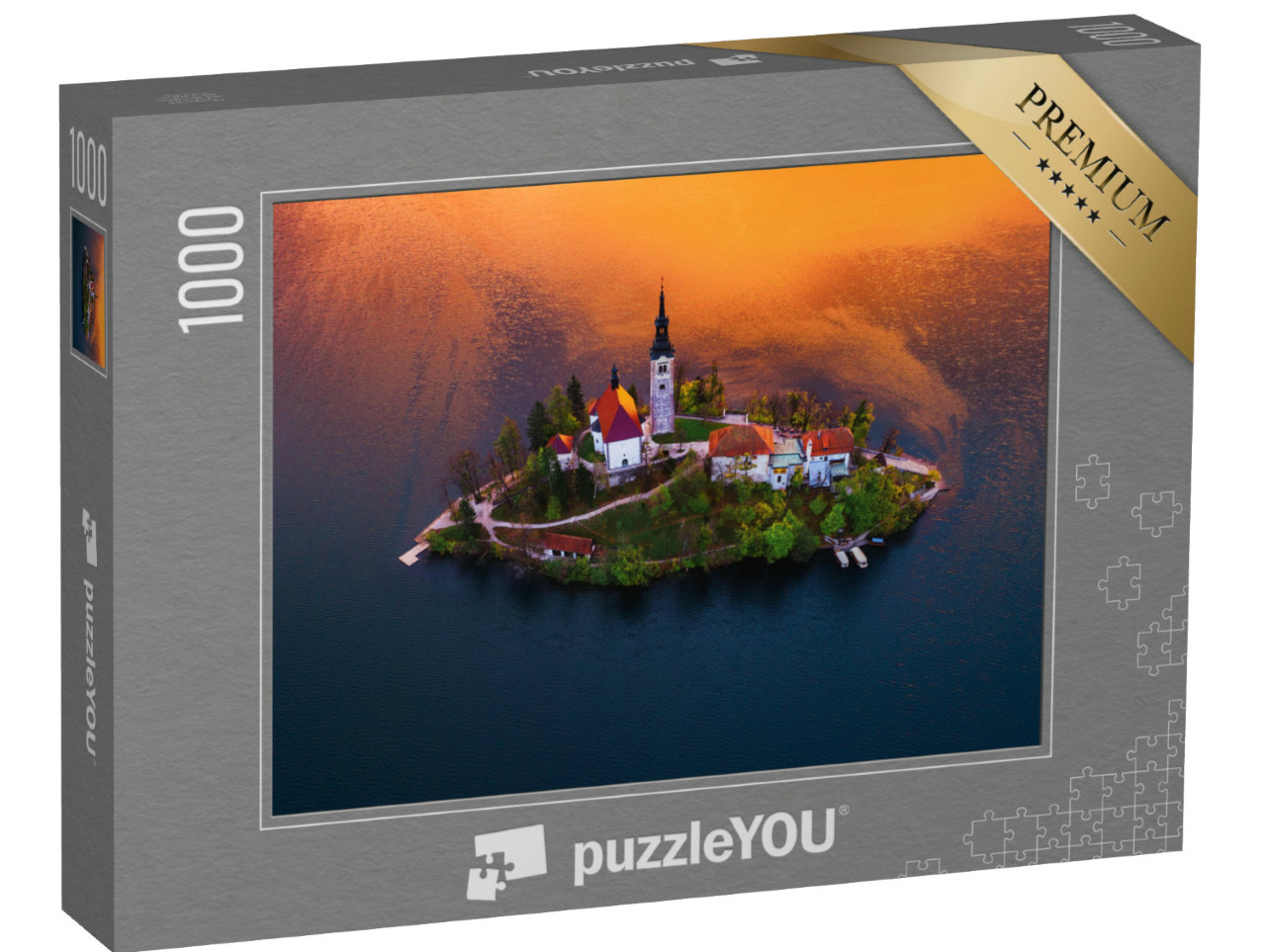 puzzle 1000 dílků „Kostel Nanebevzetí Panny Marie u Bledského jezera, Slovinsko“