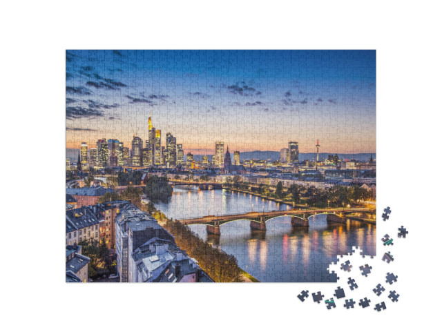 puzzle 1000 dílků „Večerní atmosféra nad Frankfurtem nad Mohanem, Německo“