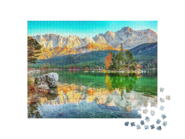 puzzle 1000 dílků „Podzimní krajina u Eibsee, Garmisch-Partenkirchen, Bavorsko“