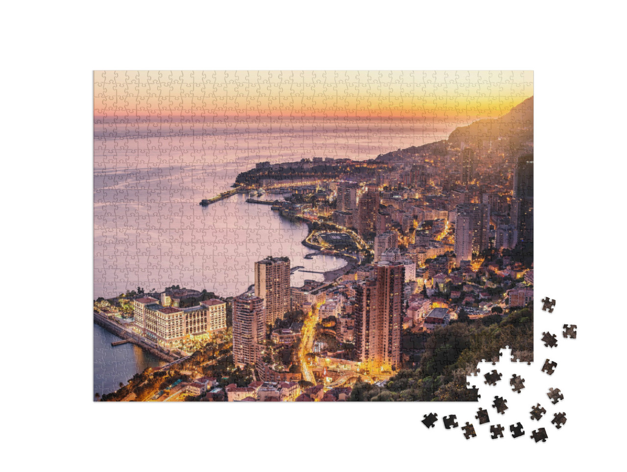 puzzle 1000 dílků „Večerní pohled na Montecarlo, Monako, Azurové pobřeží, Evropa“