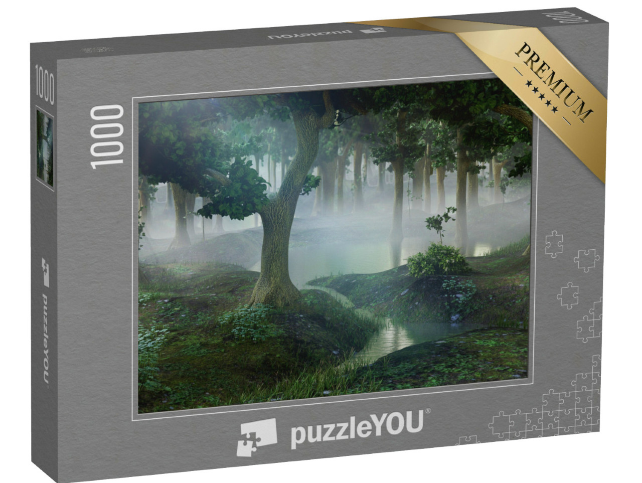 puzzle 1000 dílků „Mlžný les fantazie s rybníky“