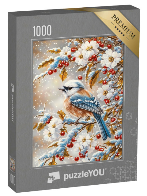 puzzle 1000 dílků „Pták na zasněženém keři“