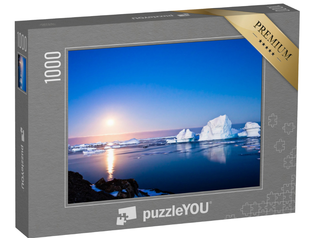 puzzle 1000 dílků „Antarktida za letní noci, ledové hory a měsíční svit“