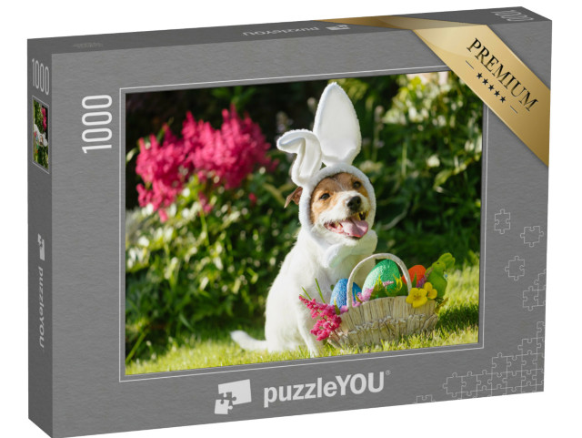 puzzle 1000 dílků „Legrační pes v kostýmu velikonočního zajíčka“