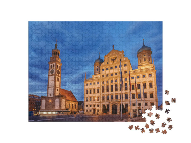 puzzle 1000 dílků „Osvětlený Perlachturm a radnice v Augsburgu, Německo“