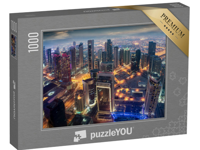 puzzle 1000 dílků „Letecký pohled na osvětlené centrum katarského Dauhá“