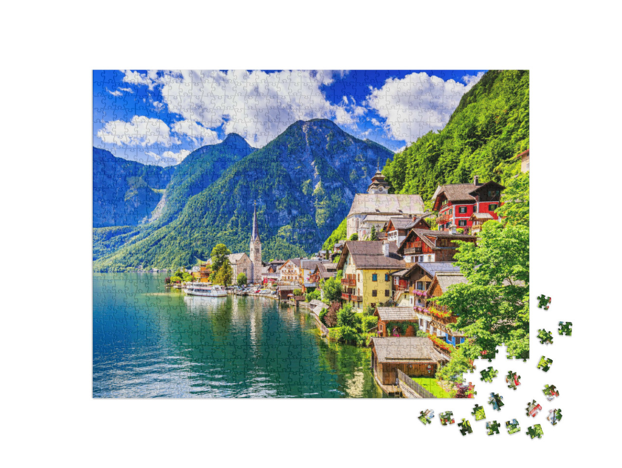 puzzle 1000 dílků „Hallstatt, horská vesnice v Alpách, Rakousko“