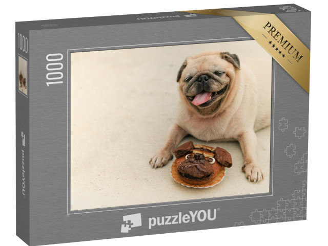 puzzle 1000 dílků „Mops s mopsím dortem“