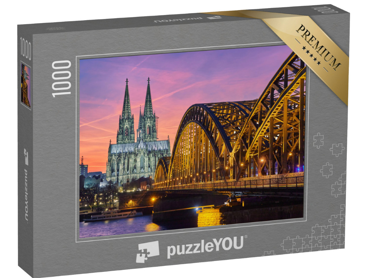 puzzle 1000 dílků „Kolínská katedrála a Hohenzollernský most při západu slunce“