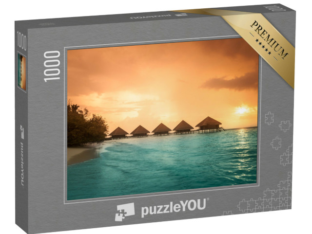 puzzle 1000 dílků „Bungalovy se schůdky na zelené laguně“
