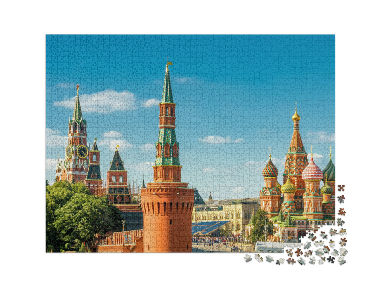 puzzle 2000 dílků „Panoramatický pohled na Rudé náměstí s moskevským Kremlem a chrámem sv. Basila“