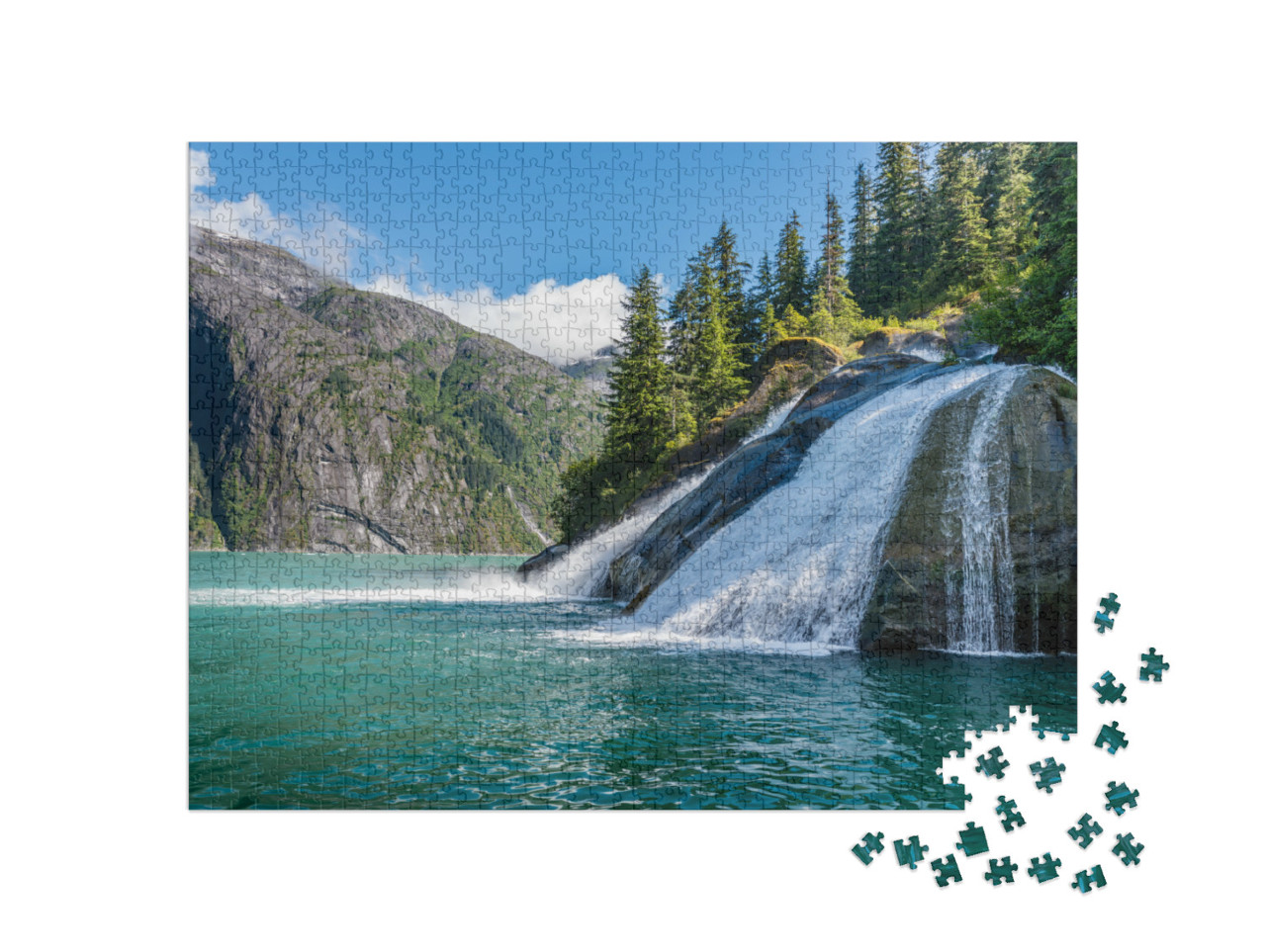 puzzle 1000 dílků „Krásný vodopád ve fjordu Tracy Arm na Aljašce“