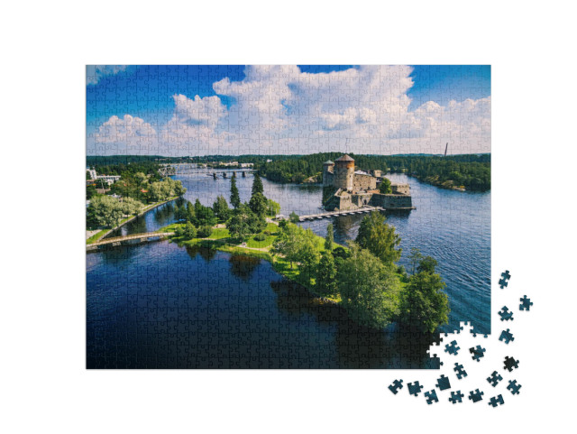 puzzle 1000 dílků „Krásný záběr krajiny hradu Olavinlinna v Savonlinně, Finsko“
