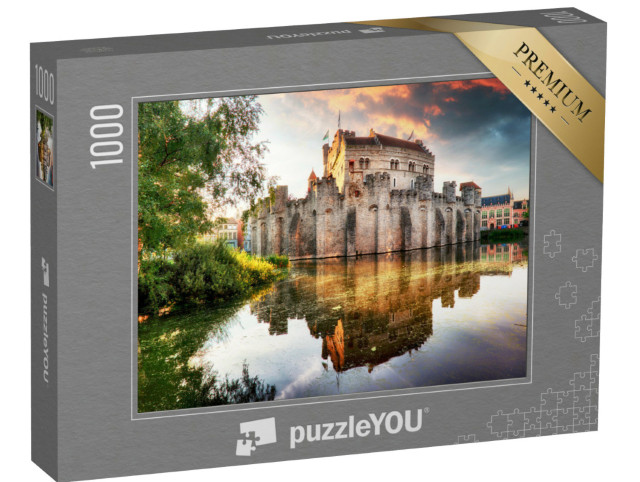 puzzle 1000 dílků „Krásný východ slunce na hradě Gravensteen, Gent, Belgie“