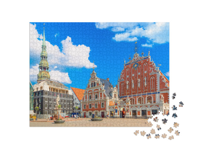 puzzle 1000 dílků „Staré město se slavnými budovami a katedrálou v Rize, Lotyšsko“