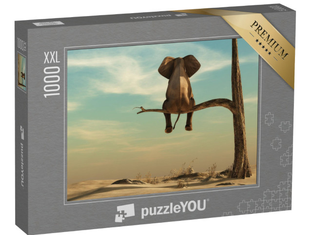 puzzle 1000 dílků XXL „Slon stojící na tenké větvi, ilustrace“