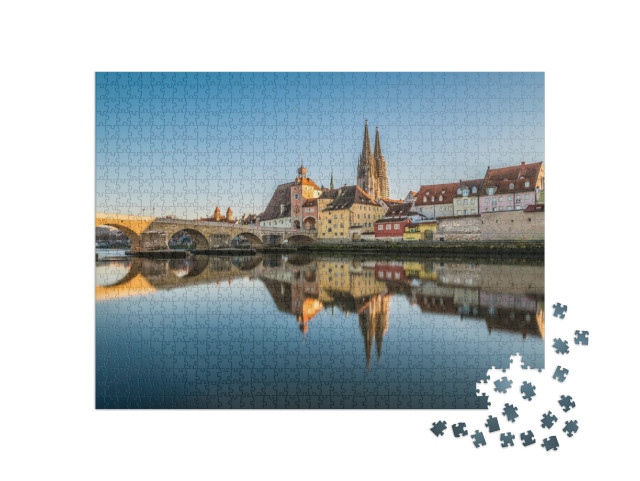 puzzle 1000 dílků „Slavný pohled na město Regensburg s katedrálou svatého Petra, Německo“