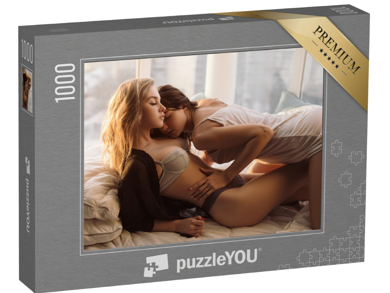 puzzle 1000 dílků „Sexy: Dvě mladé ženy hrající si v posteli“