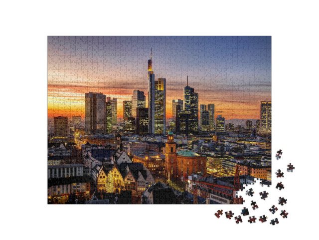 puzzle 1000 dílků „Frankfurt nad Mohanem v noci, Německo“