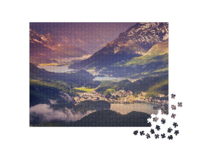 puzzle 1000 dílků „Celerina a Engadinská jezera, Svatý Mořic, Silvaplana“