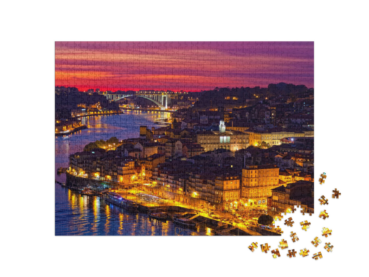 puzzle 1000 dílků „Krásné staré město Porto při západu slunce, Portugalsko“