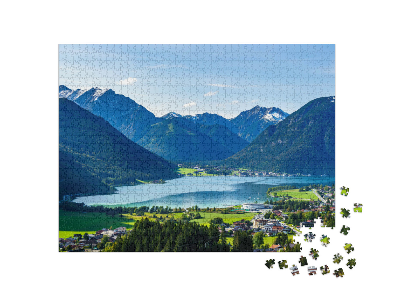 puzzle 1000 dílků „Idylická krajina u jezera Achensee, Rakousko“
