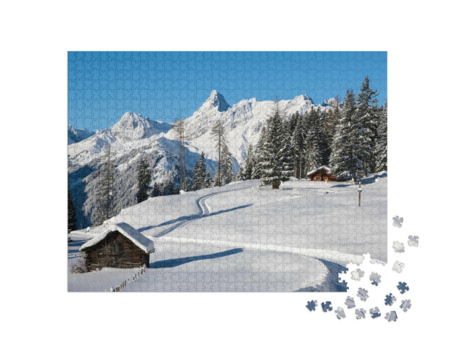 puzzle 1000 dílků „Perfektní zimní den v údolí Montafon“