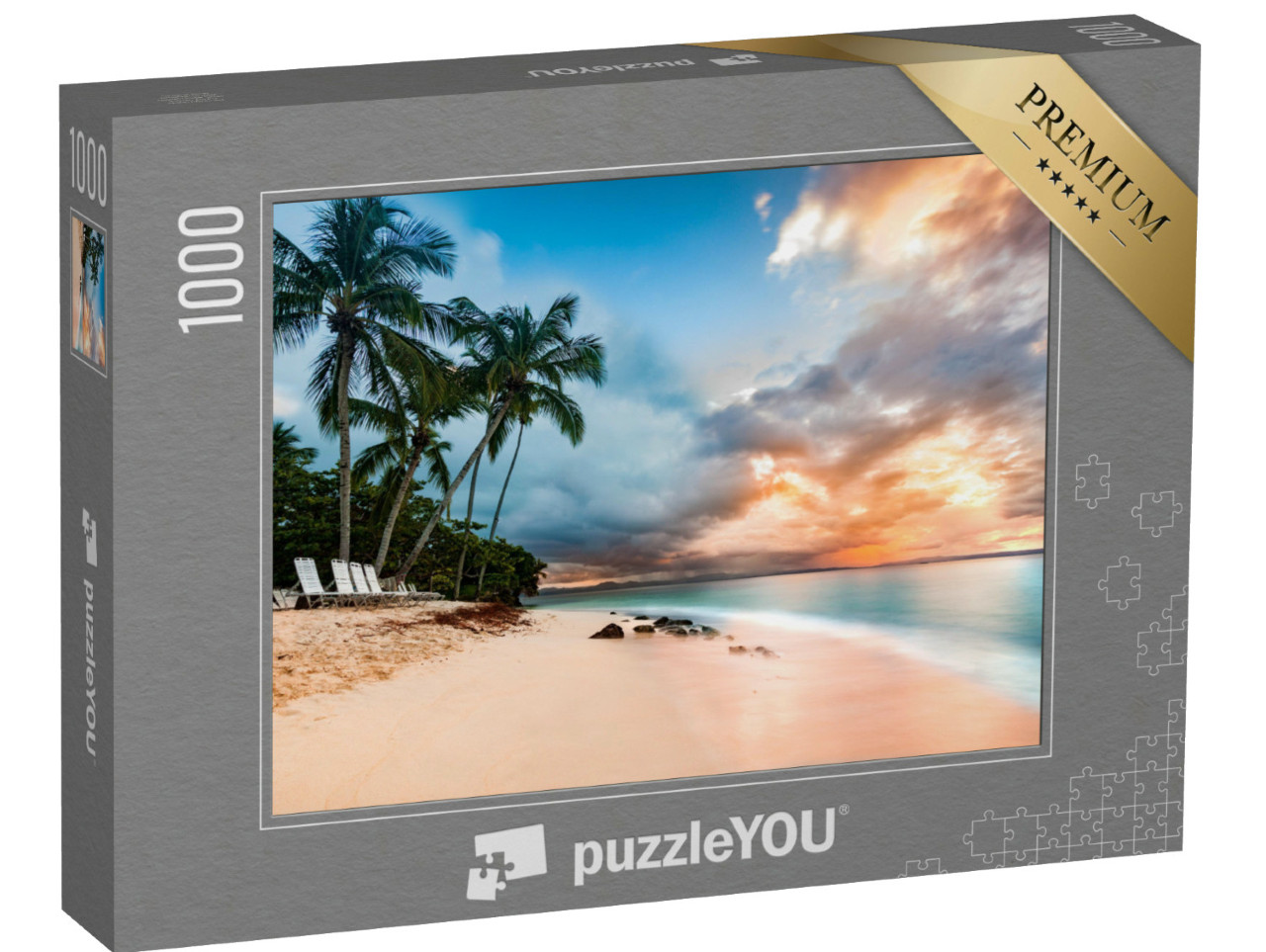 puzzle 1000 dílků „Mořská krajina s palmami, Cayo Levantado, Dominikánská republika“