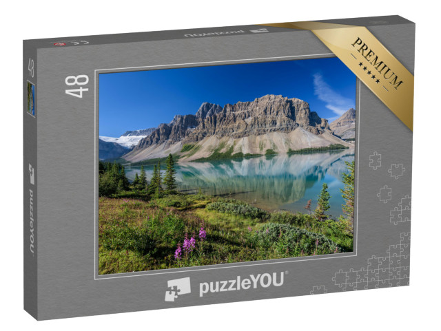 puzzle 48 dílků „Křišťálově čisté jezero Bow Lake v národním parku Banff, Alberta, Kanada“