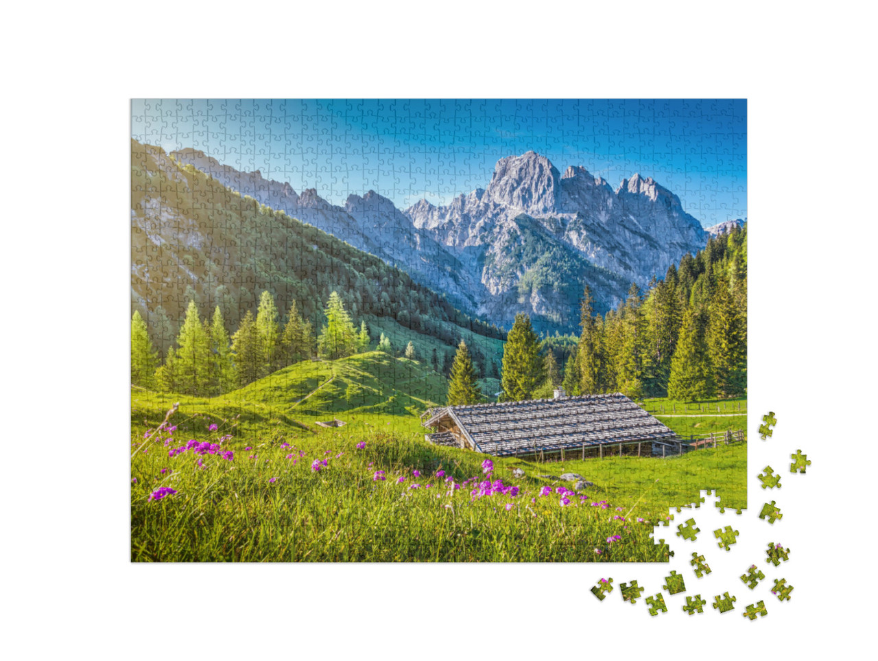 puzzle 1000 dílků „Idylická alpská krajina, Rakousko“