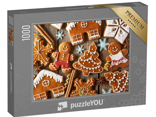 puzzle 1000 dílků „Domácí vánoční perníčky na dřevěném stole“