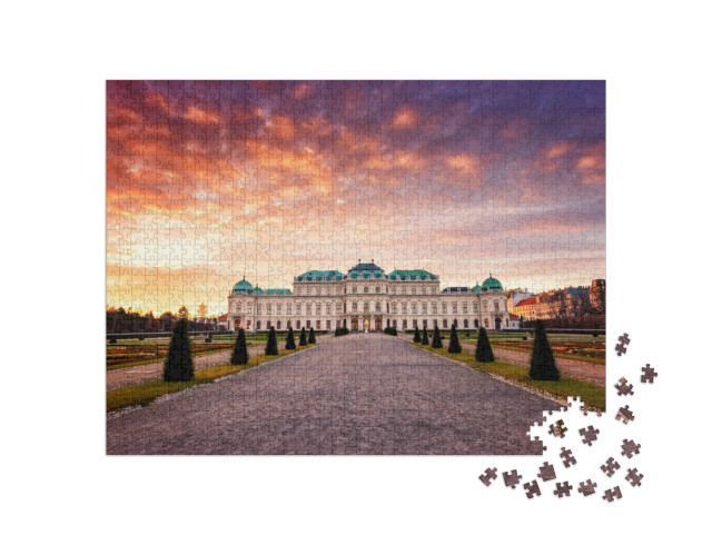 puzzle 1000 dílků „Východ slunce na zámku Belvedere ve Vídni, Rakousko“