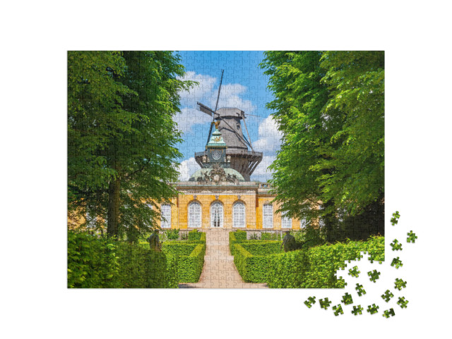 puzzle 1000 dílků „Nový komorní palác a větrný mlýn v parku Sanssouci, Postupim“