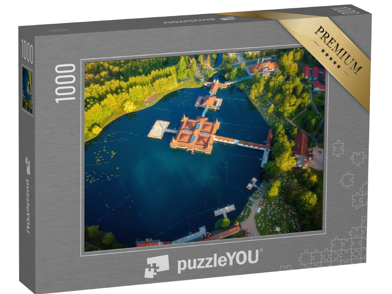 puzzle 1000 dílků „Letecký pohled na slavné jezero Hevíz v Maďarsku“