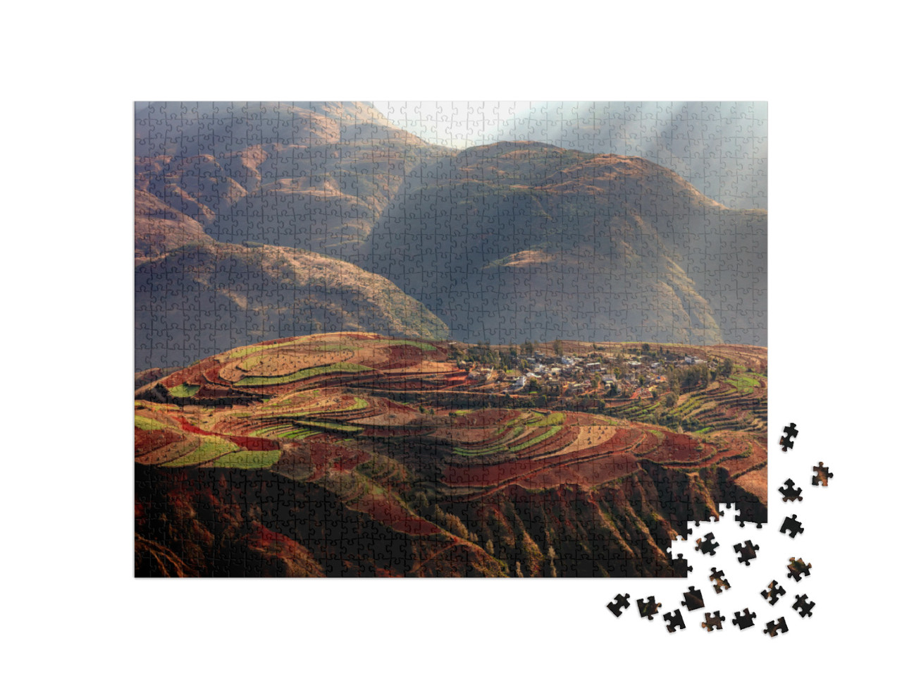 puzzle 1000 dílků „Terasy využívané jako zemědělská půda v provincii Yunnan, Čína“