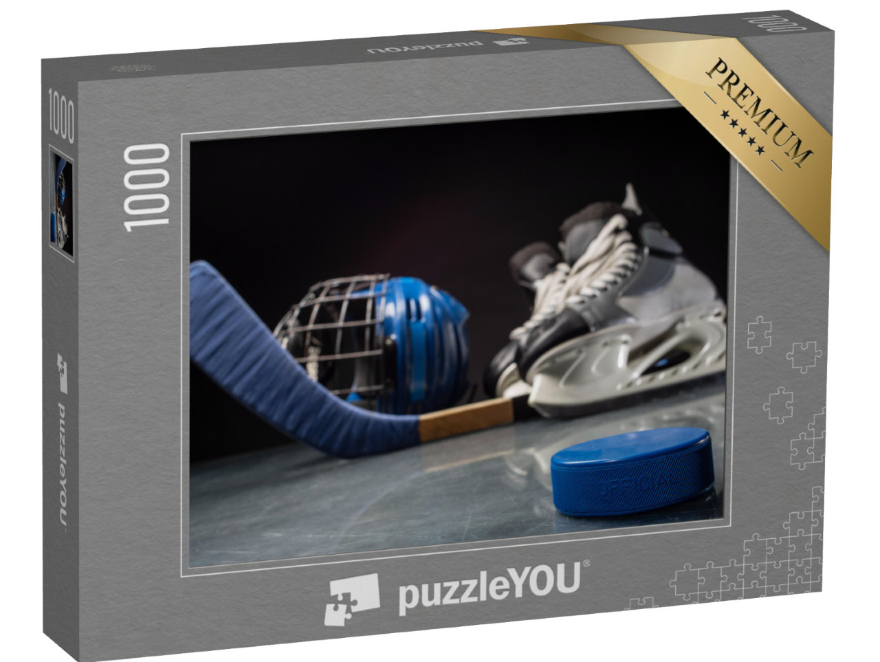 puzzle 1000 dílků „Detailní záběr hokejového puku a hokejové výstroje“