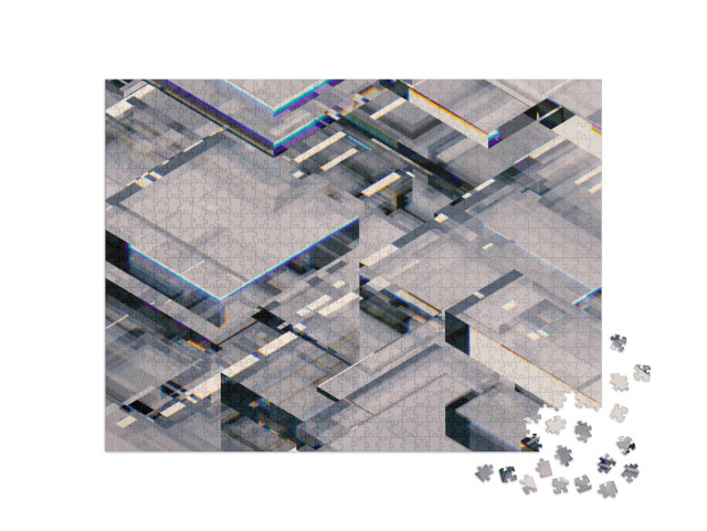 puzzle 1000 dílků „3D vykreslování, abstraktní geometrické pozadí, skleněné bloky...“