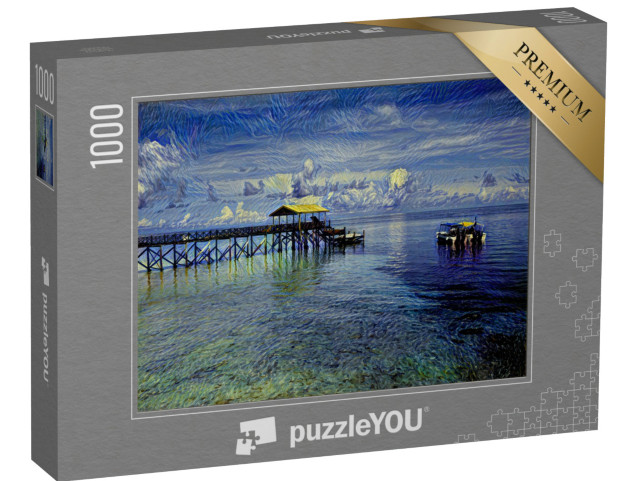 puzzle 1000 dílků „ve stylu van Gogha, Hvězdná noc - ostrov Pulau Sipadan v Sabahu“