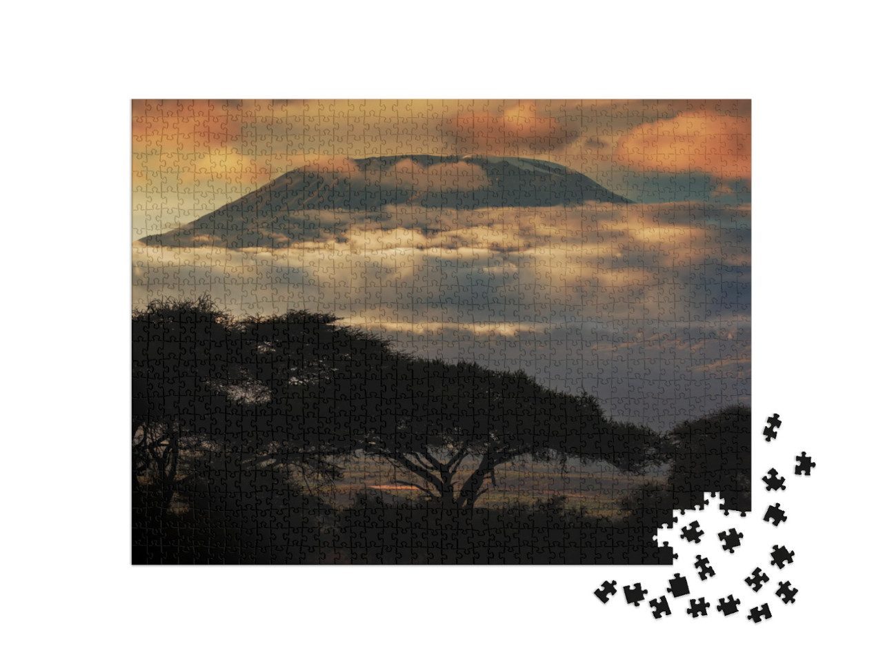 puzzle 1000 dílků „Kilimandžáro při západu slunce, krajina savany v Amboseli, Keňa“