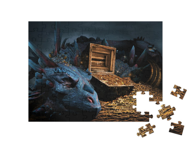 puzzle 100 dílků „Fantasy scéna s modrým drakem“