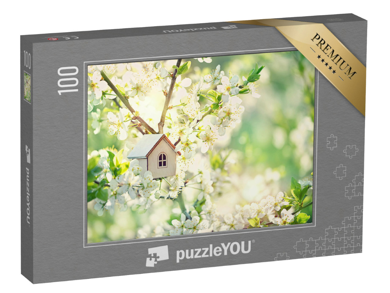 puzzle 100 dílků „Pohádkový domeček v rozkvetlé třešni“