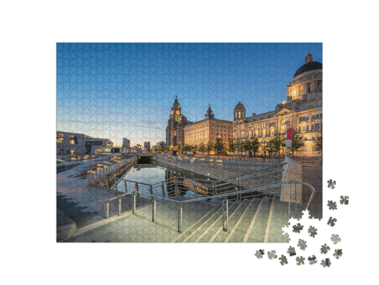 puzzle 1000 dílků „Tři grácie na nábřeží Pier Head v Liverpoolu“