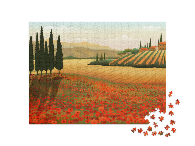 puzzle 1000 dílků „Letní den v Toskánsku, Itálie, ilustrace“