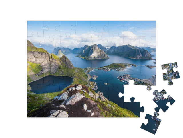 puzzle 48 dílků „Pohled na úchvatné hory na Lofotách, Norsko“