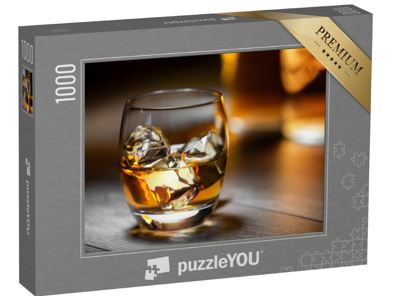 puzzle 1000 dílků „Osvěžující sklenka skotské nebo bourbonské whisky s ledem“
