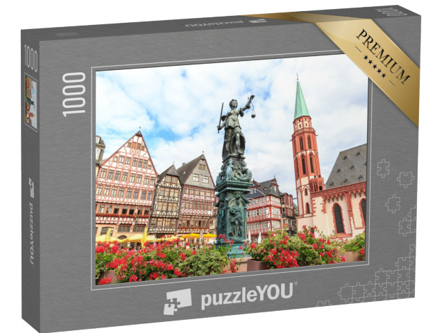 puzzle 1000 dílků „Historické náměstí Römerberg se sochou Justitia, Frankfurt, Německo“