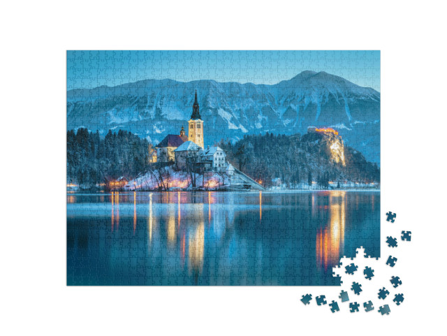 puzzle 1000 dílků „Pohled na Bledské jezero s hradem, Slovinsko“